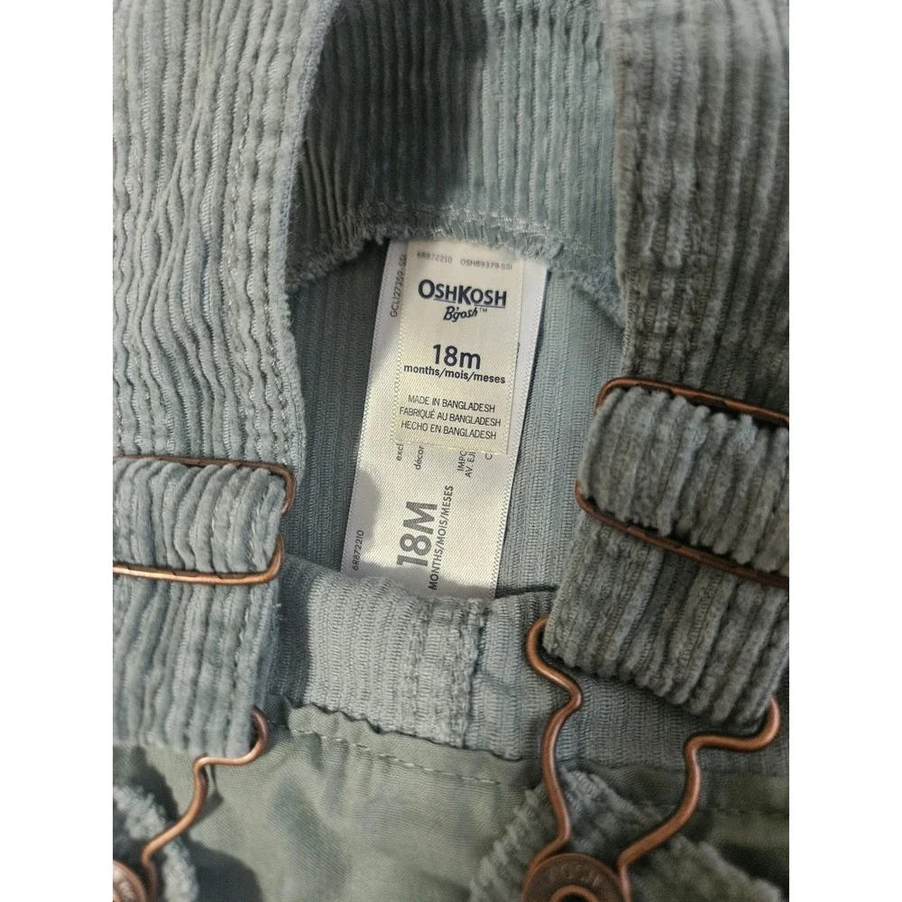 OshKosh B'gosh Girls Green Corduroy Overall Dress w/ Pockets 18 Months School